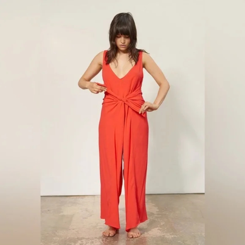 Mara Hoffman Coral-Red Knot Front Sleeveless Jumpsuit